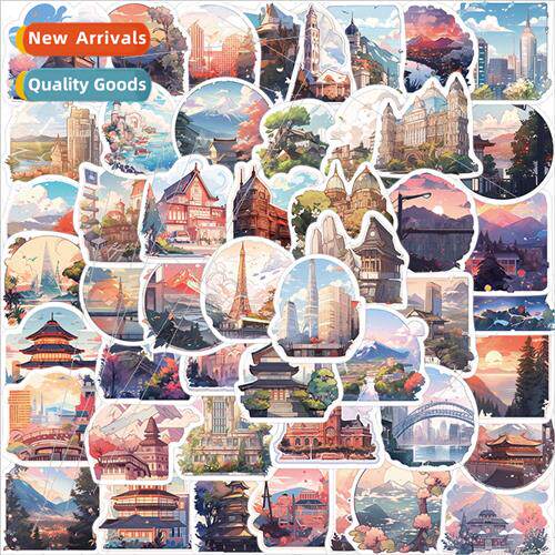 50 INS world landscape map graffiti stickers personalized de