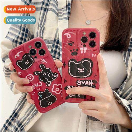 Cartoon Doodle Bear Bunny 适用 Apple 12/13ProMax Couple Mode