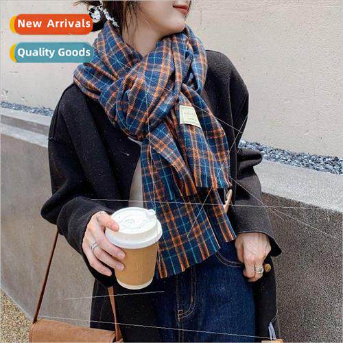 Scarf female winter Korean ins ins blue plaid long Korean  o
