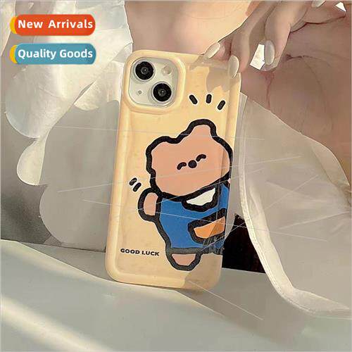 Cartoon cute beckoning bear 适用 Apple 12/13ProMax couple  i