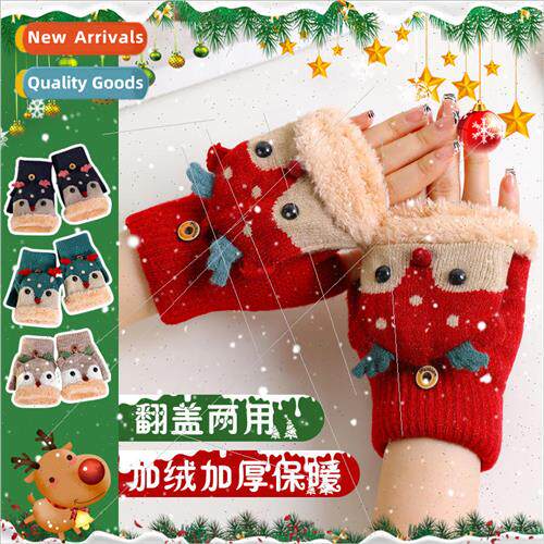 Winter womens Christmas elk padded and thickened half-finger