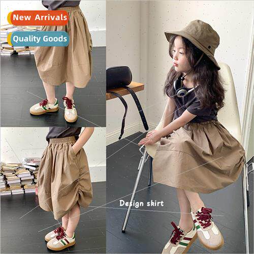 Childrens skirts 2023 summer Japanese solid color work skirt