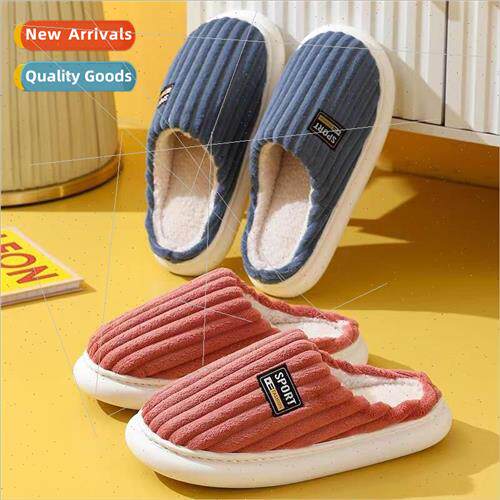 2023 new cotton slippers thick stripes corduroy side label s