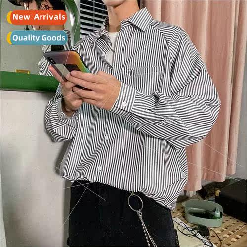 Spring and Autumn new simple literary striped loose shirt Ko