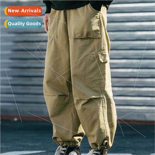 Japanese cargo work pants men ins large size loose nine poin