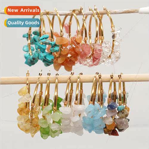 INS 2024 Multicolor Natural Stone Earrings Hand Wrapped and