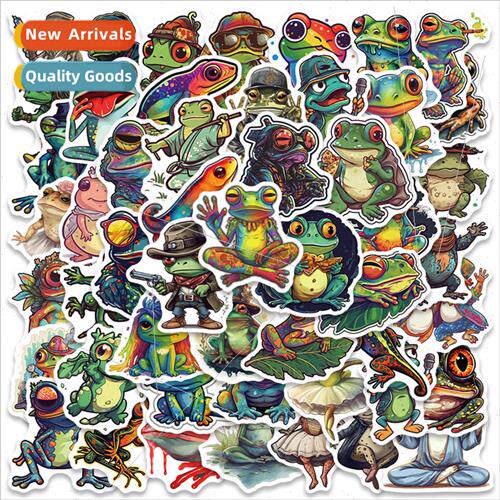 50 new multi-color peace dazzle color frog stickers luggage