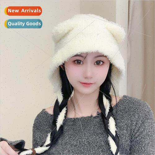 Hat female autumn and winter solid color bear ears ear prote