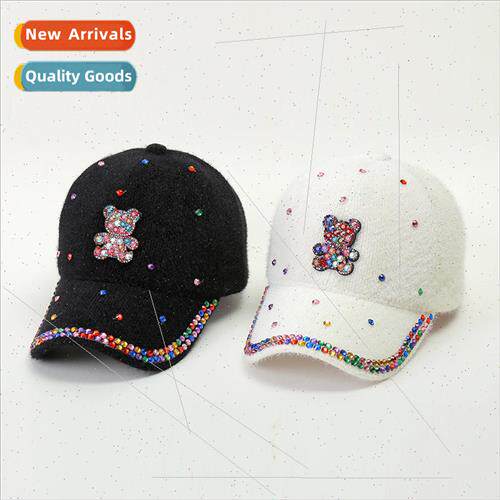 Bear ladies flash diamond baseball cap duck tongue cap black