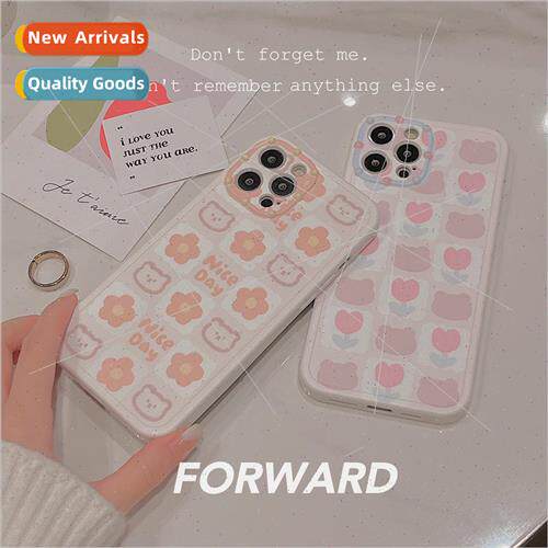 Cute pink plaid bear 适用 iPhone 14pro case 12/11ProMax case