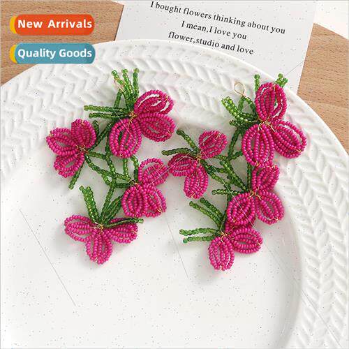 Za handmade woven rice beads color blocking earrings diy acr