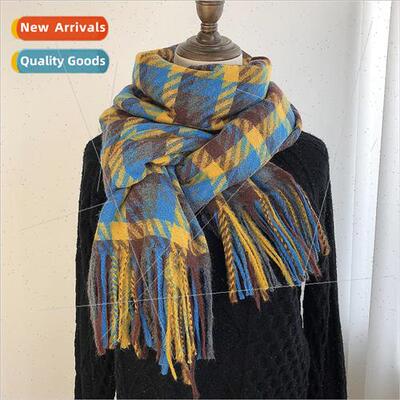 Plaid scarf female 2022 new winter in the long section tasse