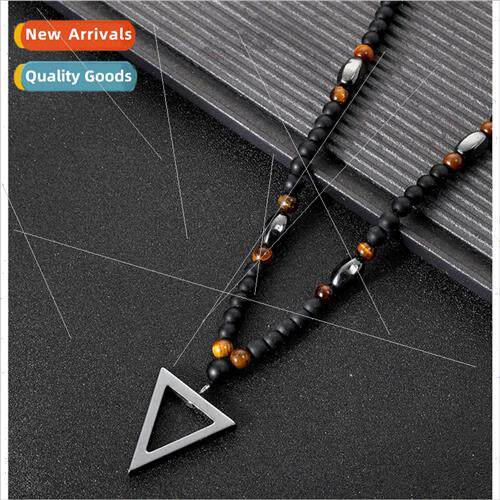 natural black gallstone plus tiger stone necklace geometric