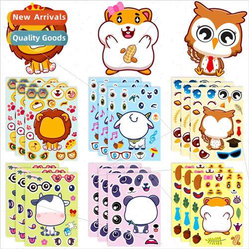 6pcs/pack children puzzle animal party face swap stickers ca