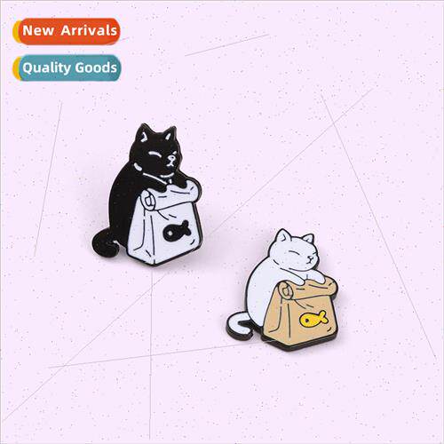Cute black and white cat animal badge personalized minimalis