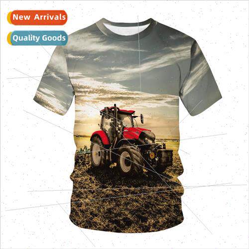 eaby Summer Train Tractor Digital Print 3D Printed Mens Roun