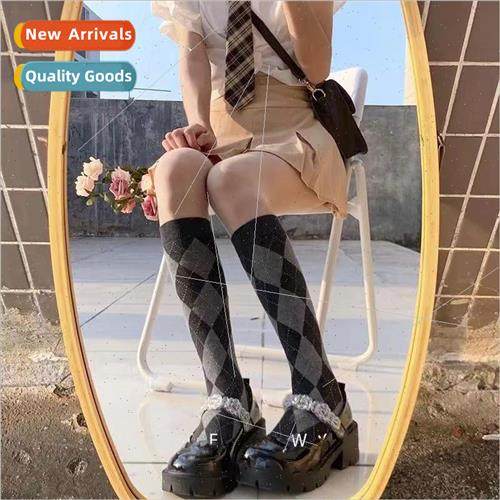Japanese ins British retro diamond plaid calf socks female j
