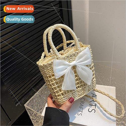 Bow Straw Bag Female 2023 Summer New Small Fresh Beach Handb