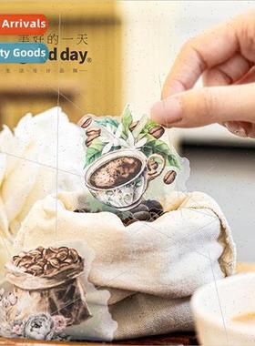 Romantic Cafe Series PET Sticker Pack terary Watercolor Flor