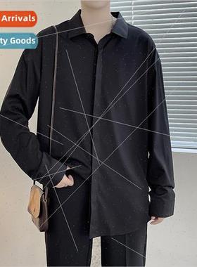 Spring and Autumn mens long-sleeved shirt casual loose drape
