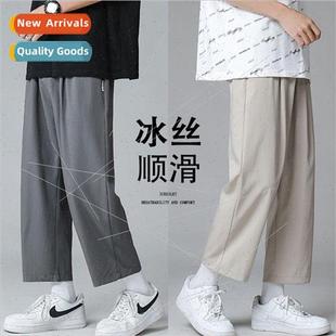 section pants loose straight thin summer mens silk Ice