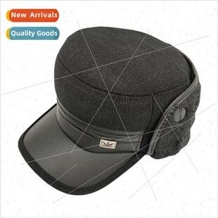 Embroidered tweed wool big ear cotton cap mens winter cyclin