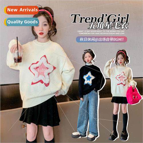 Girls sweater 2023 new childrens round neck clothes little g
