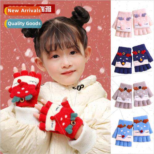 Childrens winter warm gloves boys and girls thickened flip f