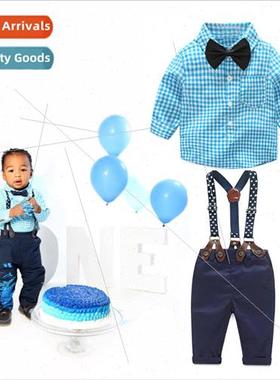 Childrens clothing Boys plaid tricolor suit Gentlemans suit