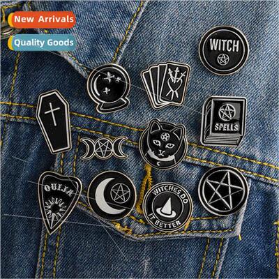 Punk Moon Coffin Witch Book Hat Black Brooch Dark Collection