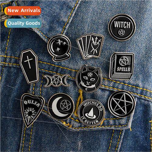 Punk Moon Coffin Witch Book Hat Black Brooch Dark Collection