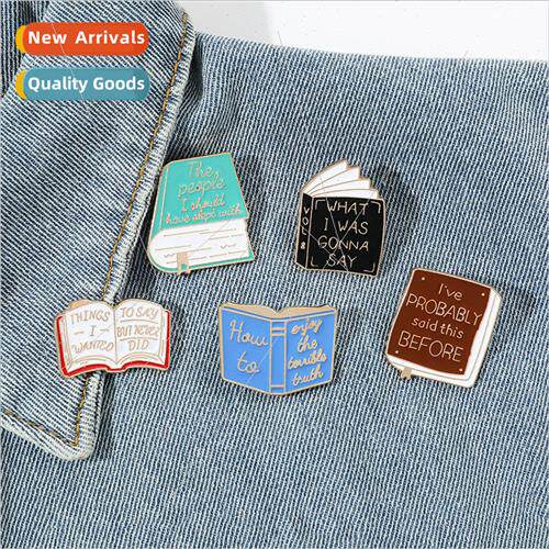 Book brooch cartoon creative book letters metal badge studen