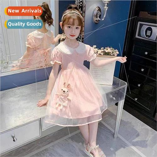 Girls summer short-sleeved dress 2022 new childrens pink gir图片