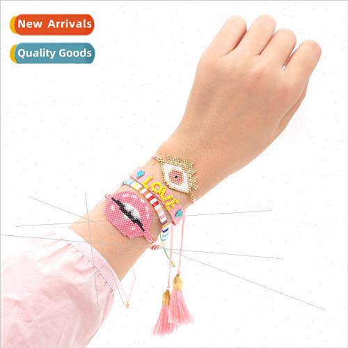 Rice Beads Handmade Knitted Devils Eye Bracelet Womens Set E