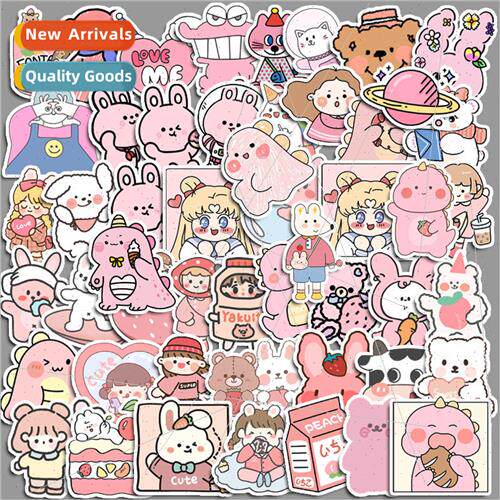 50 pcs of white peach soda cartoon luggage stickers laptop s