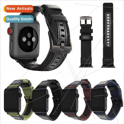 适用 apple apple watch s7 nylon canvas+leather strap 123467