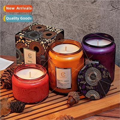 Embossed Glass Candle Holiday  Accompaniment Smokeless Soy W