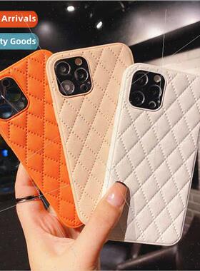 Small fragrant wind pure color diamond lattice lambskin iPho