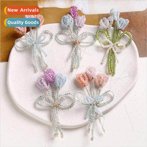 Sweet tassel bow tricolor tulip bouquet diy handmade braided