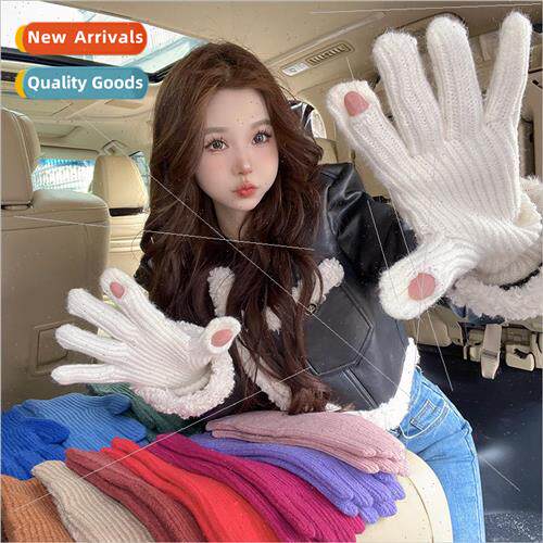 Winter Korea open finger wool knitted gloves female Korean s