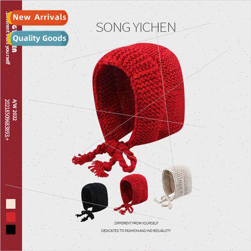 Handmade knitting 2022 new warm ear protection hat red Chris