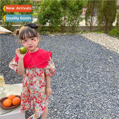 Korean girls 2022 summer new floral dress baby doll collar