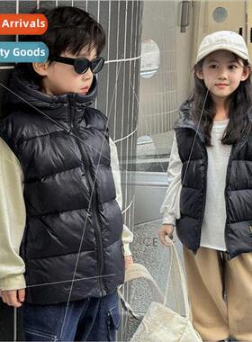 Childrens new washing-free childrens down cotton vest hooded
