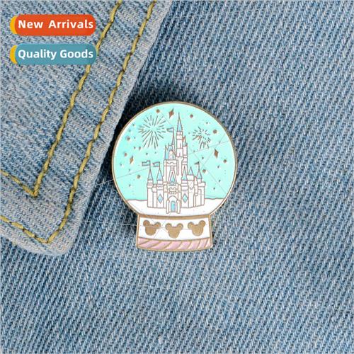Cartoon creative crystal ball Castle Palace brooch pin Hundr