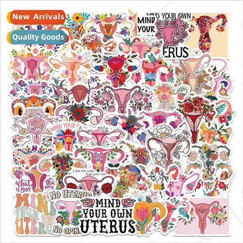 50 Hot Defend Womens Rights Stickers Womb Flower Cartoon Dec