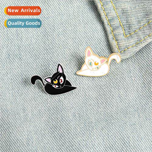 Cartoon creative cute cat couple  brooch creative cute black