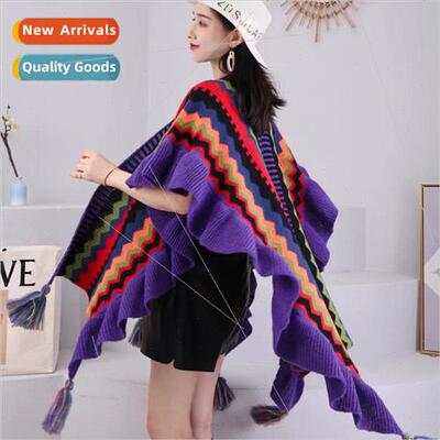 Ethnic  overlay wooden ear shawl knitted cardigan Yunnan Dal