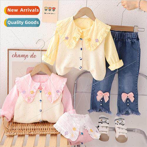 Baby girl spring and fall fashionable 2023 new cute three-pi