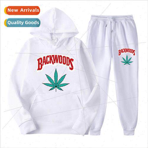 back leaf letter print fall and winter fleece mens and women