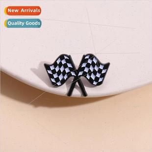 white vintage theme brooch hand Racing black flag waving and